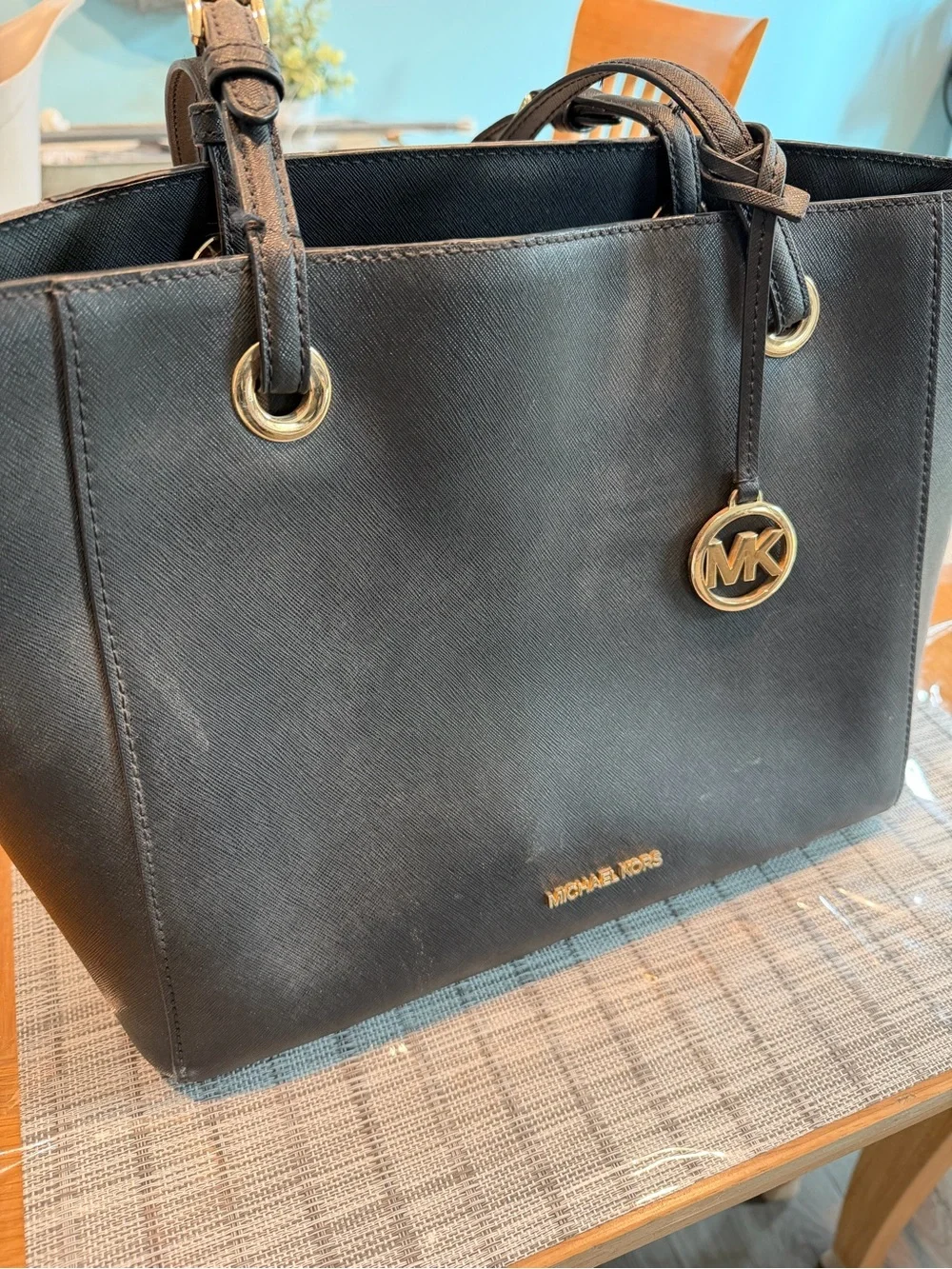 Michael Kors Black Saffiano Tote with Gold Hardware